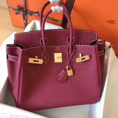 Hermes Ruby Birkin 30cm Clemence Handmade Bag