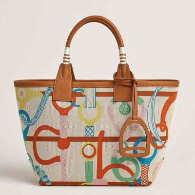 Hermes Steeple 25 Bag in H Plume Canvas with Clic Clac Panoplie Equestre