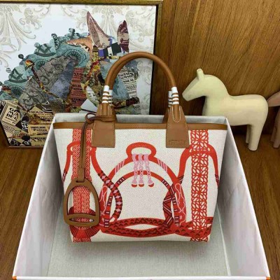 Hermes Steeple 25 Bag in H Plume Canvas with Fantaisie d'Etriers