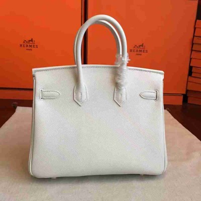 Hermes White Birkin 25cm Epsom Handmade Bag
