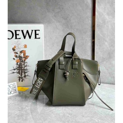 Loewe Compact Hammock Bag in Khaki Green Satin Calfskin