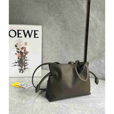 Loewe Mini Flamenco Clutch Bag in Khaki Green Nappa Calfskin