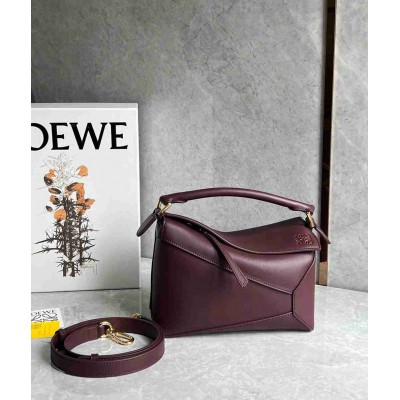 Loewe Puzzle Edge Small Bag in Burgundy Classic Calfskin