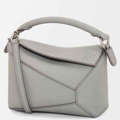 Loewe Puzzle Mini Bag in Pearl Grey Soft Grained Calfskin