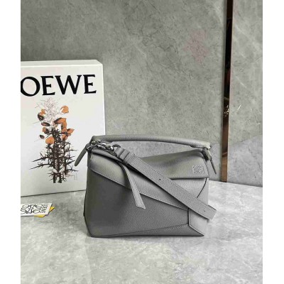Loewe Puzzle Small Bag in Pearl Grey Soft Grained Leather
