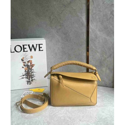 Loewe Puzzle Small Bag in Sahara Calfskin with Woven Handle
