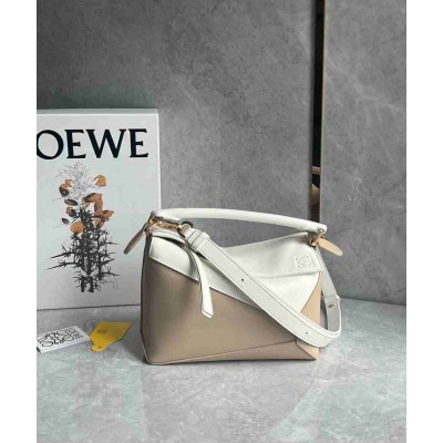 Loewe Puzzle Small Bag in White and Beige Classic Calfskin
