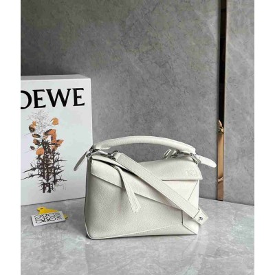 Loewe Puzzle Small Bag in White Soft Grained Leather