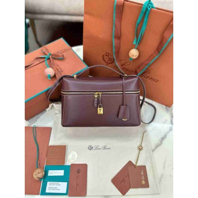 Loro Piana Extra Bag L27 in Burgundy Smooth Calfskin