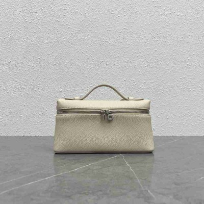 Loro Piana Extra Pocket Pouch L19 in White Grained Leather