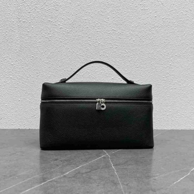 Loro Piana Extra Pocket Pouch L27 in Black Grained Leather