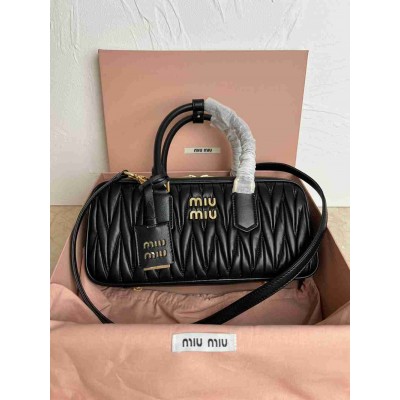 Miu Miu Arcadie Large Bag in Black Matelasse Leather