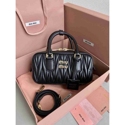 Miu Miu Arcadie Medium Bag in Black Matelasse Leather
