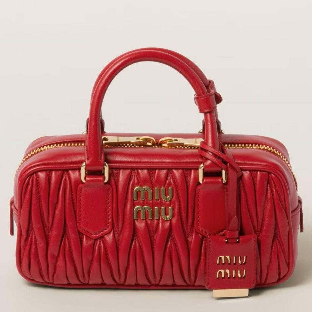Miu Miu Arcadie Medium Bag in Red Matelasse Leather