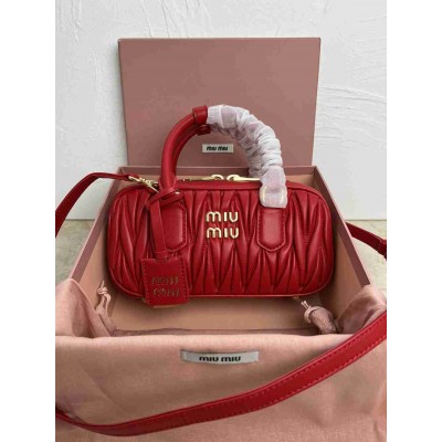 Miu Miu Arcadie Medium Bag in Red Matelasse Leather