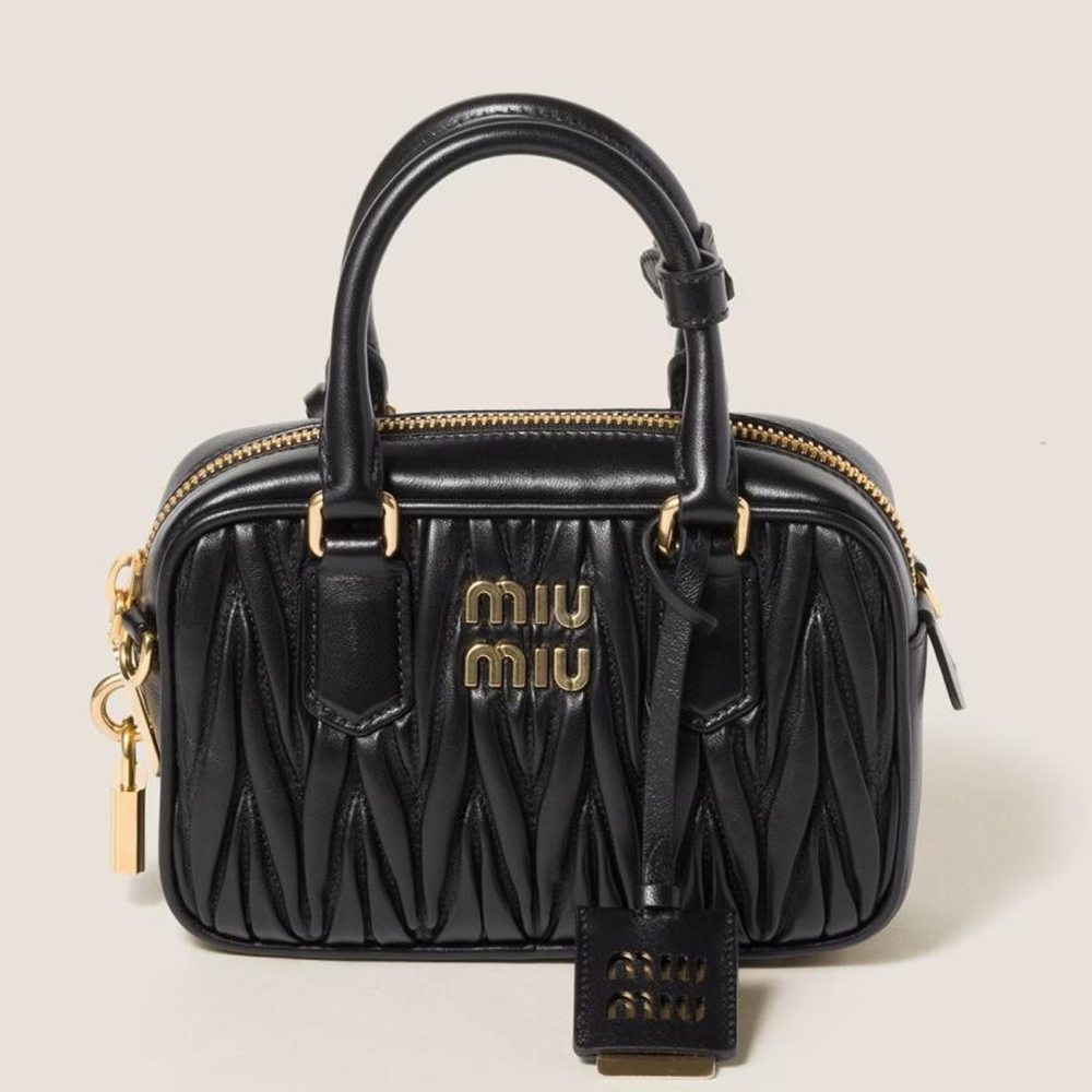 Miu Miu Arcadie Small Bag in Black Matelasse Leather