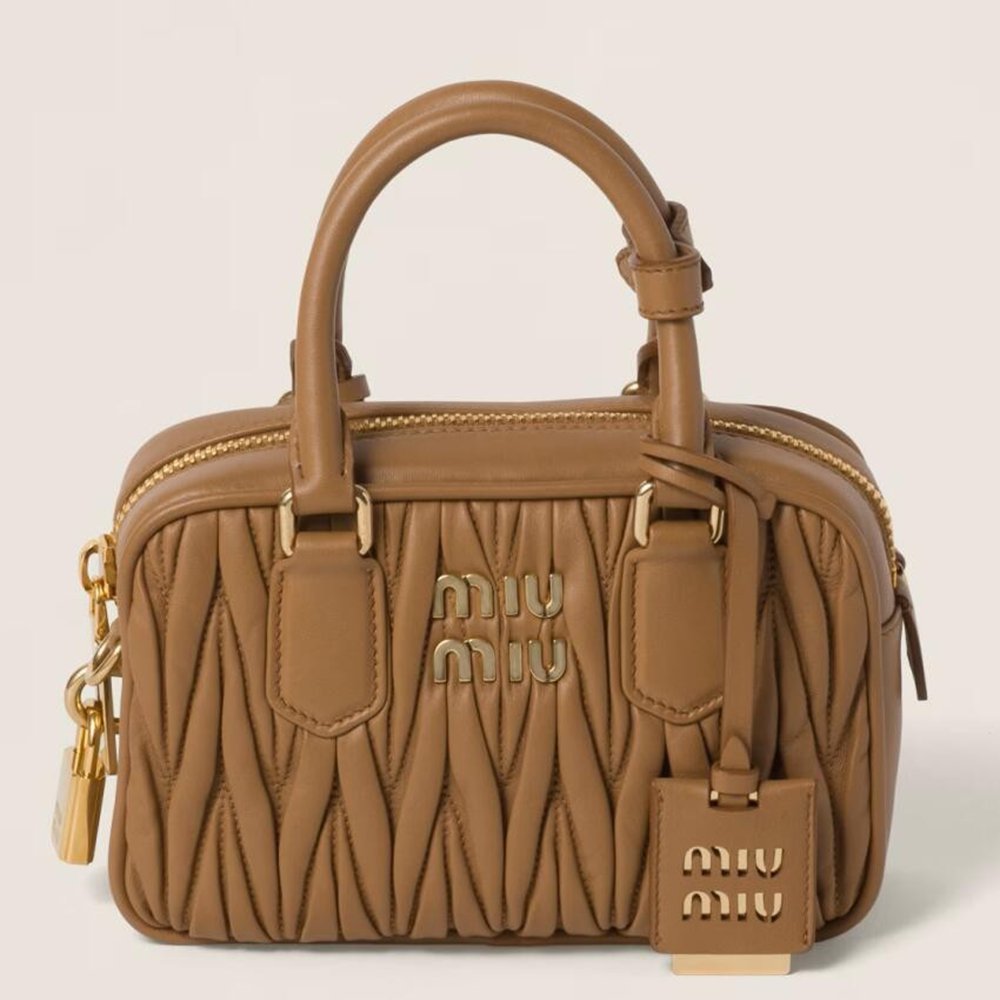 Miu Miu Arcadie Small Bag in Brown Matelasse Leather