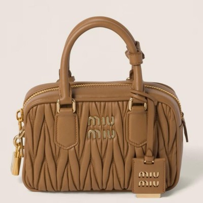 Miu Miu Arcadie Small Bag in Brown Matelasse Leather