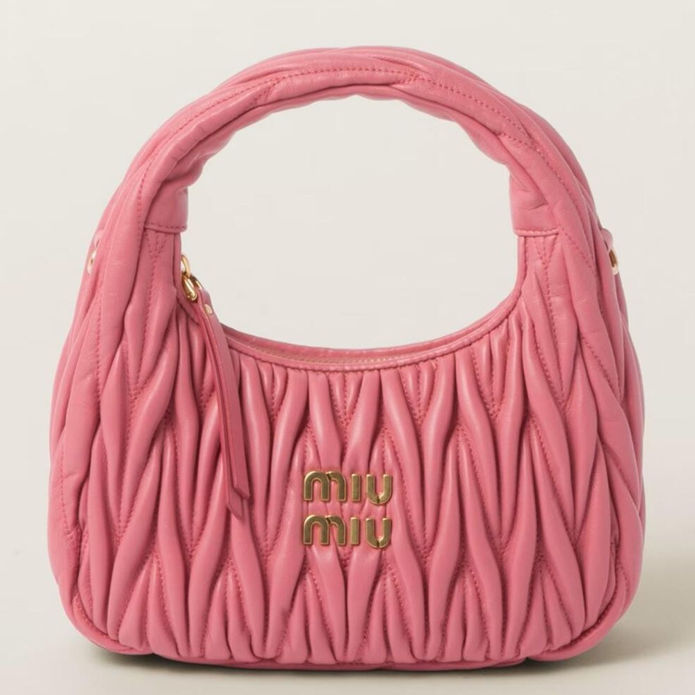Miu Miu Wander Hobo Bag in Begonia Pink Matelasse Leather