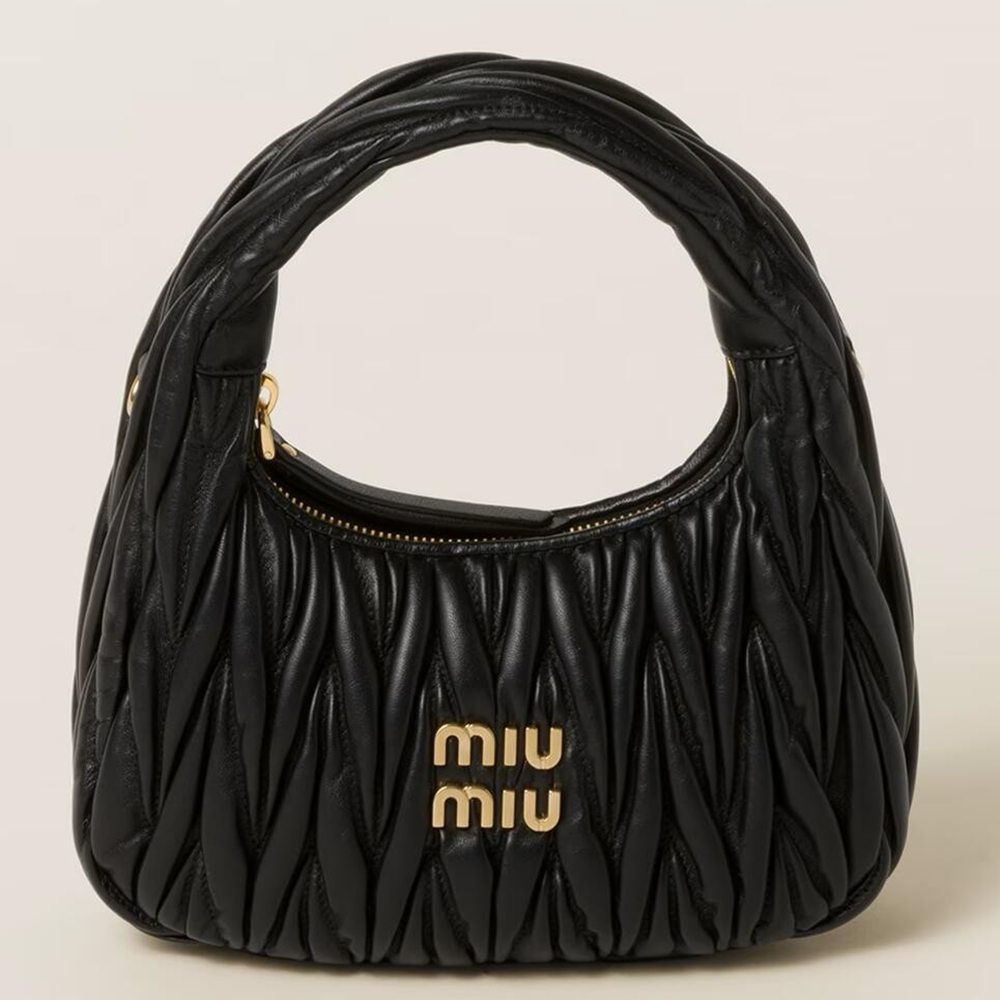 Miu Miu Wander Hobo Bag in Black Matelasse Leather