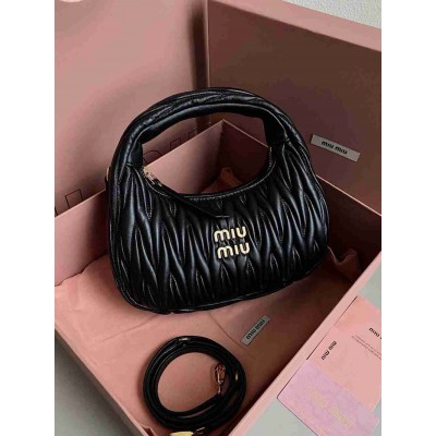 Miu Miu Wander Hobo Bag in Black Matelasse Leather