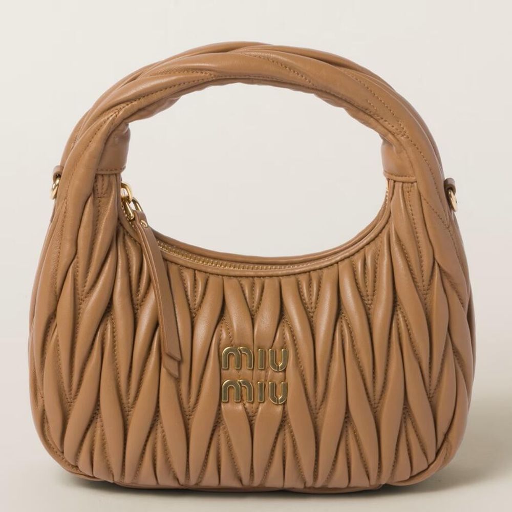 Miu Miu Wander Hobo Bag in Caramel Matelasse Leather