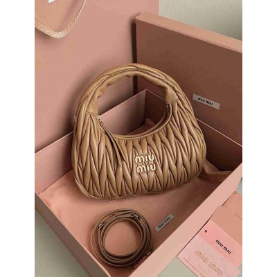 Miu Miu Wander Hobo Bag in Caramel Matelasse Leather