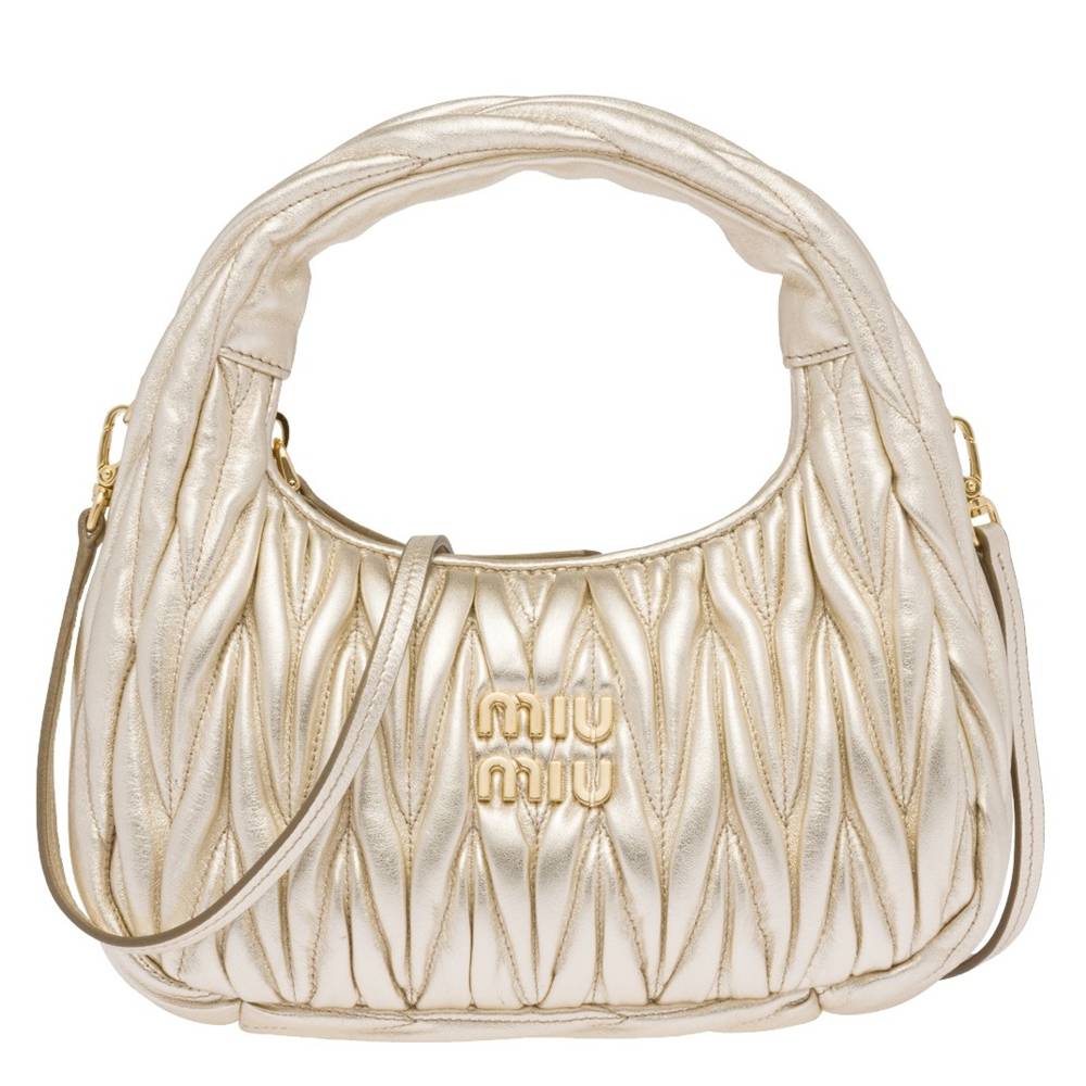 Miu Miu Wander Hobo Bag in Gold Matelasse Leather