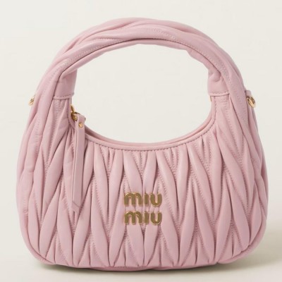 Miu Miu Wander Hobo Bag in Pink Matelasse Leather