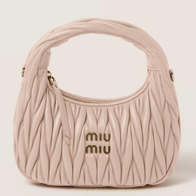 Miu Miu Wander Hobo Bag in Powder Pink Matelasse Leather