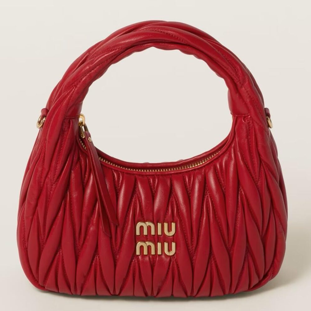 Miu Miu Wander Hobo Bag in Red Matelasse Leather