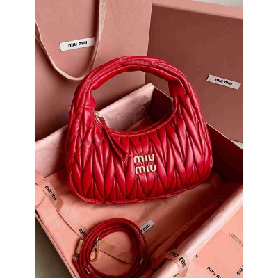 Miu Miu Wander Hobo Bag in Red Matelasse Leather