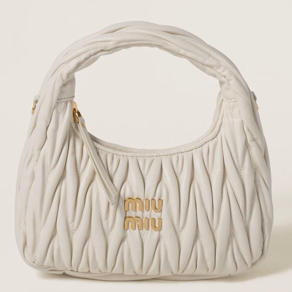 Miu Miu Wander Hobo Bag in White Matelasse Leather