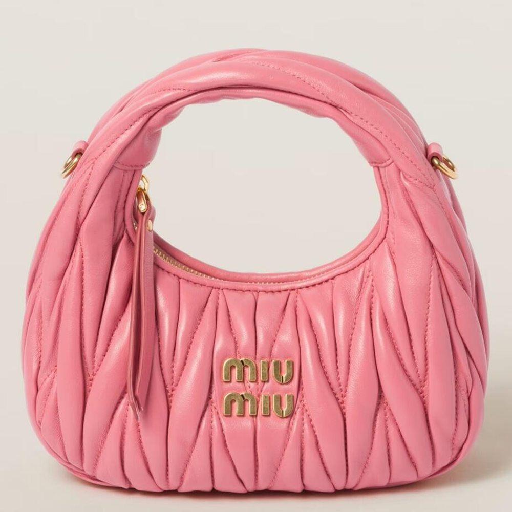 Miu Miu Wander Hobo Mini Bag in Begonia Pink Matelasse Leather