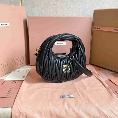 Miu Miu Wander Hobo Mini Bag in Black Matelasse Leather