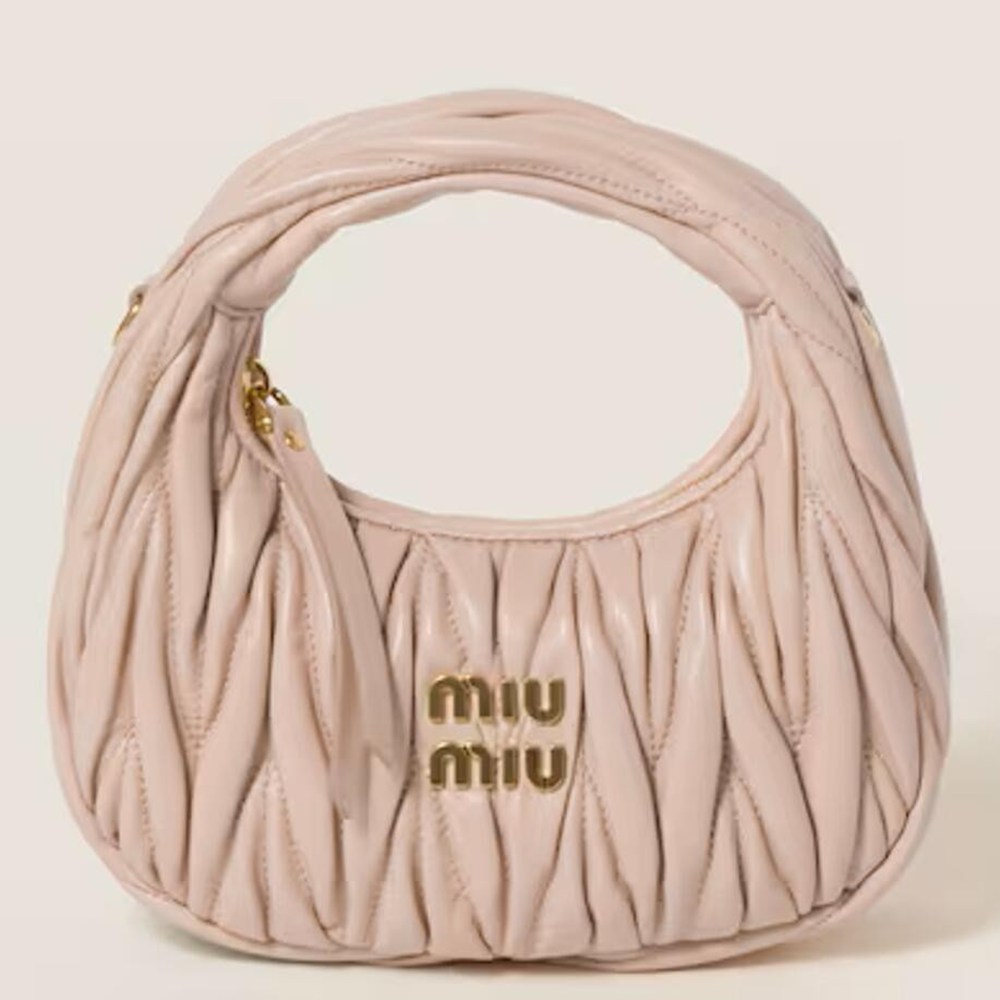 Miu Miu Wander Hobo Mini Bag in Powder Pink Matelasse Leather