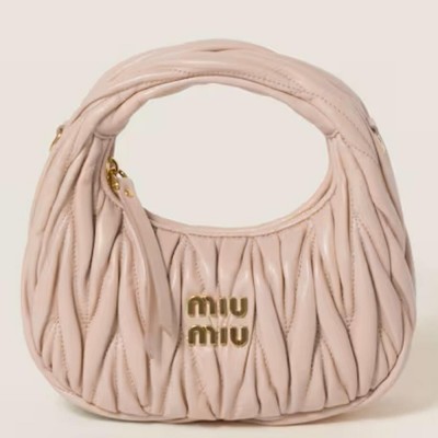 Miu Miu Wander Hobo Mini Bag in Powder Pink Matelasse Leather