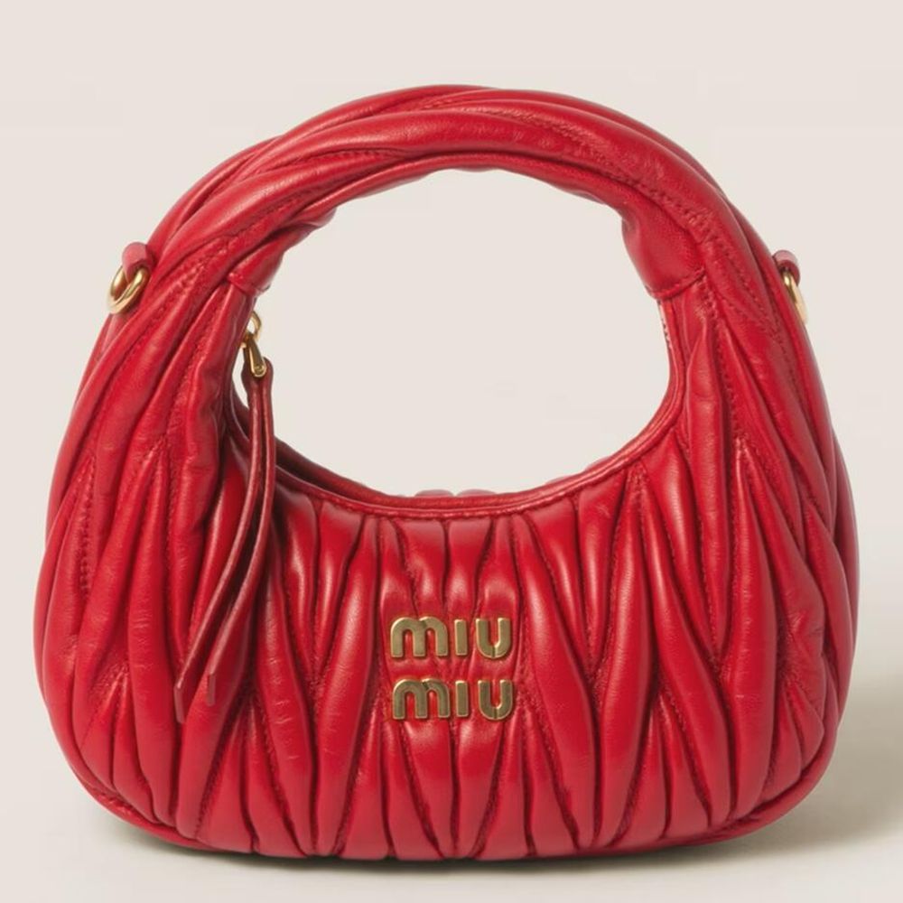 Miu Miu Wander Hobo Mini Bag in Red Matelasse Leather