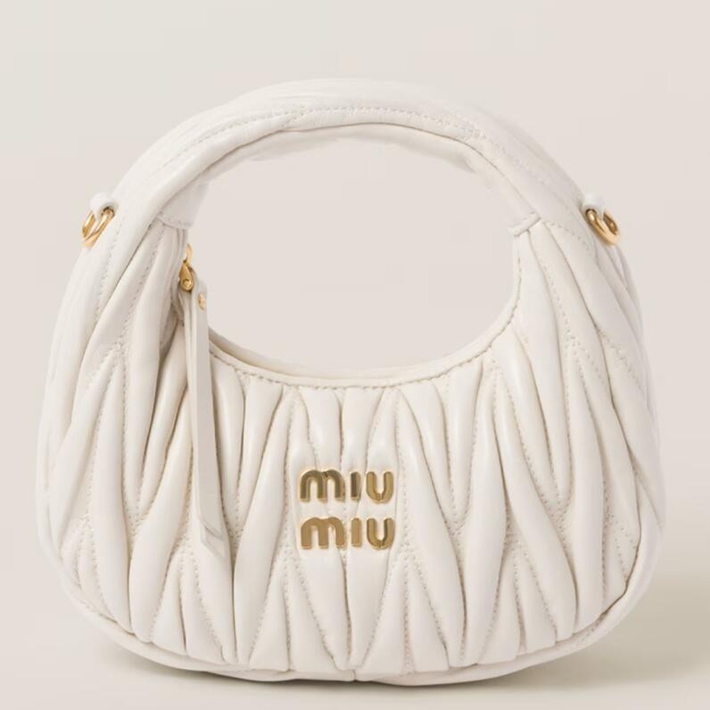 Miu Miu Wander Hobo Mini Bag in White Matelasse Leather
