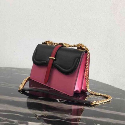 Prada Belle Shoulder Bag In Black Pink Calfskin