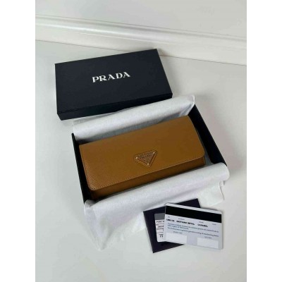 Prada Flap Continental Wallet in Caramel Saffiano Leather