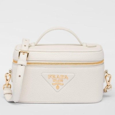 Prada Mini Vanity Bag in White Grained Leather