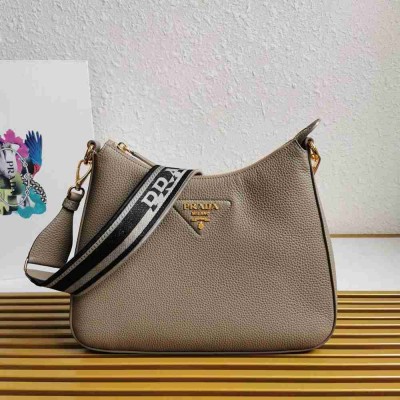 Prada Shoulder Bag in Grey Grained Leather