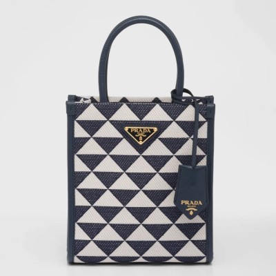 Prada Symbole Micro Bag In White Blue Jjacquard Fabric