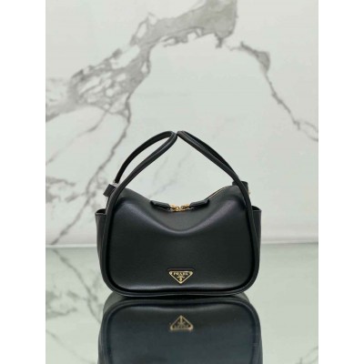 Prada Top Handle Bag in Black Grained Leather