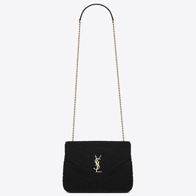 Saint Laurent Black Velvet Small Loulou Chain Bag