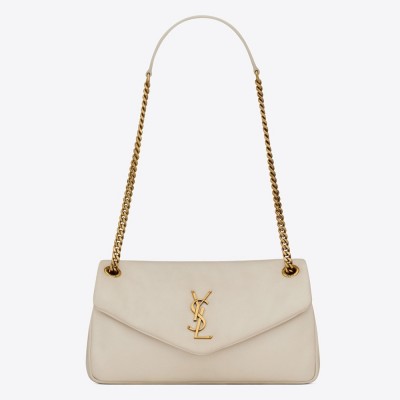 Saint Laurent Calypso Shoulder Bag In White Lambskin