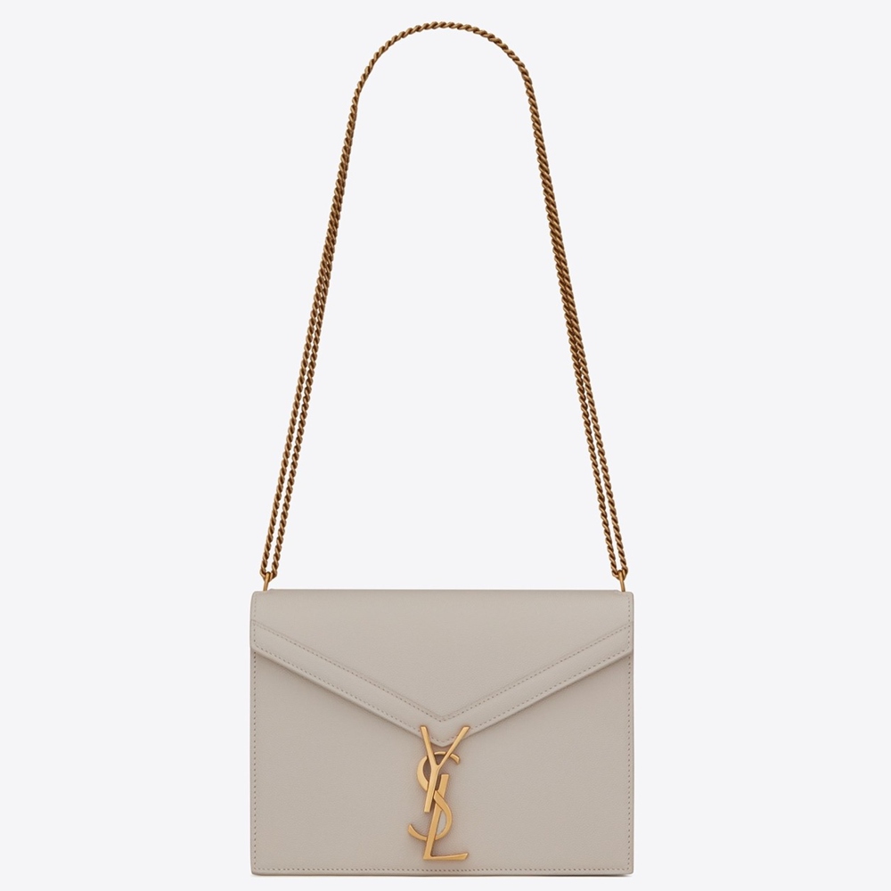 Saint Laurent Cassandra Clasp Bag In Blanc Grained Leather