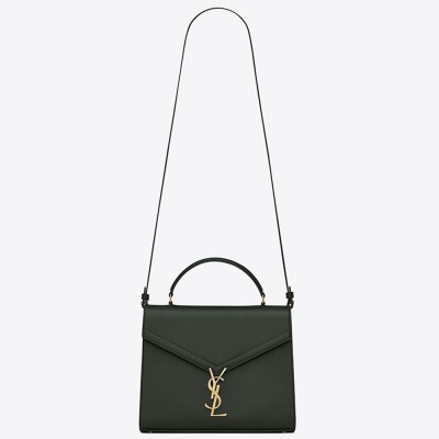 Saint Laurent Cassandra Medium Bag In Dark Green Grained Leather