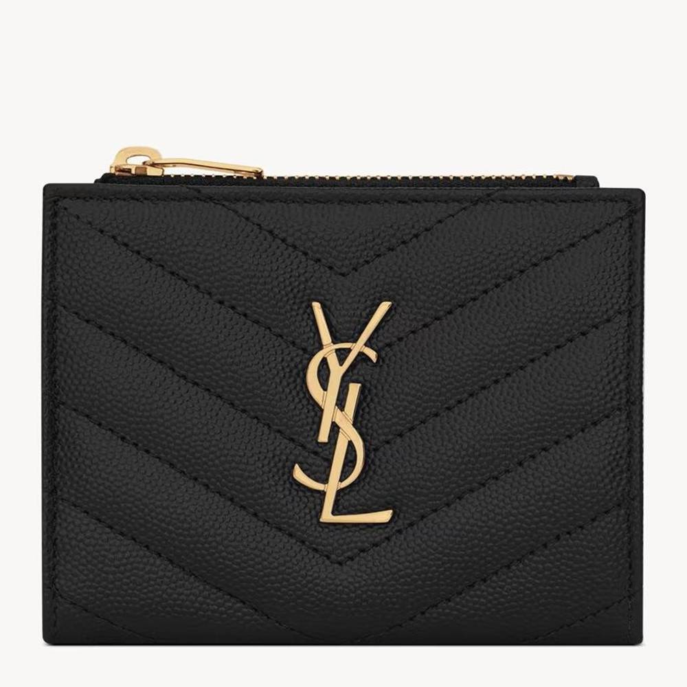 Saint Laurent Cassandre Bi-fold Wallet in Black Matelasse Leather